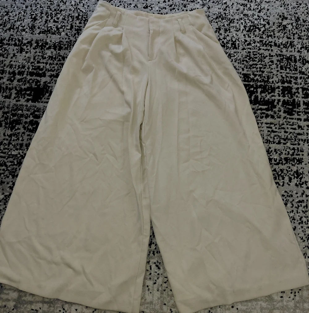 Maeve Anthropologie The Avery Pleated Wide Leg Crop Pants Cream 2 - Picture 8 of 16